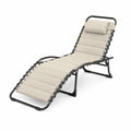 Chaise longue pliante extérieure en acier avec coussin beige