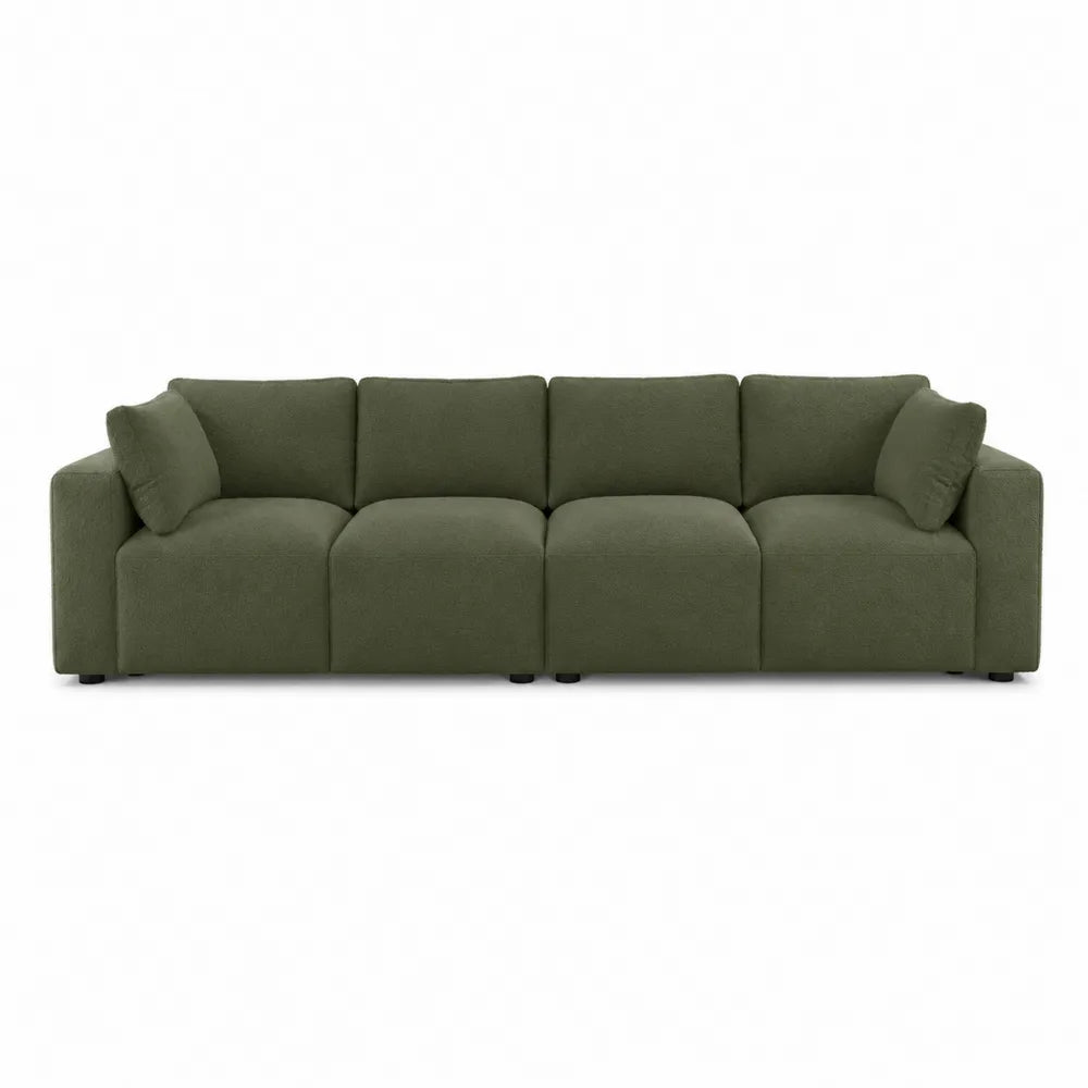Canapé modulaire 4 places en tissu bouclette vert olive