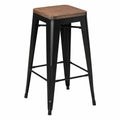 Tabouret de bar en métal noir avec siège en chêne 40x40x65 cm
