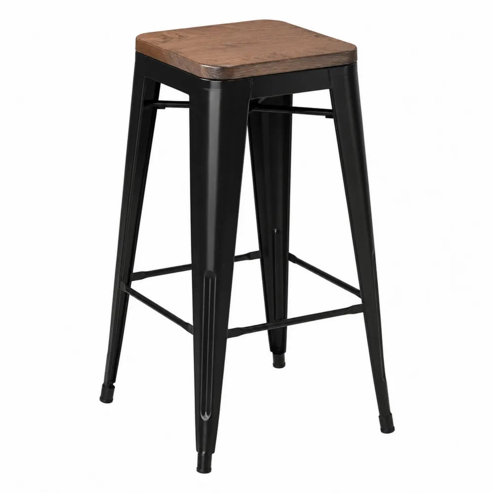 Tabouret de bar en métal noir avec siège en chêne 40x40x65 cm