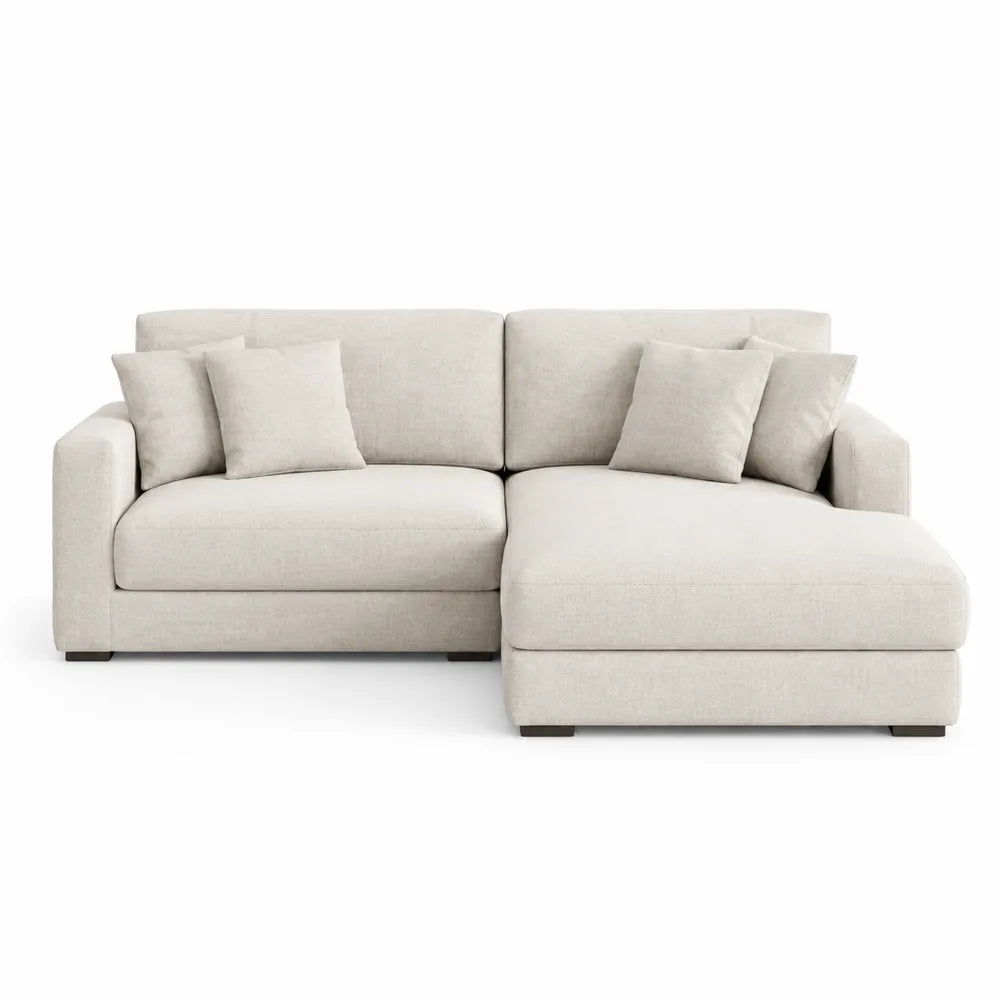 Canapé d'angle en tissu beige avec méridienne, 230x150x85 cm
