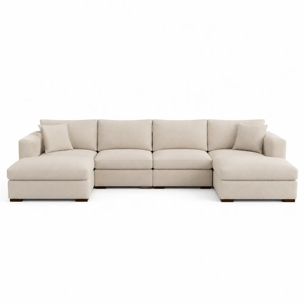 Canapé modulaire en tissu beige avec méridiennes