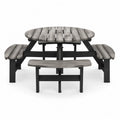 Table de jardin ronde en bois et métal avec bancs intégrés gris/noir
