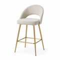Tabouret de bar en tissu polyester beige avec pieds en métal doré