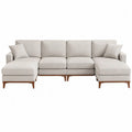 Canapé modulaire en tissu beige avec méridiennes à gauche et à droite 300x150x85cm