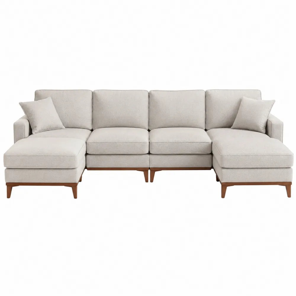Canapé modulaire en tissu beige avec méridiennes à gauche et à droite 300x150x85cm