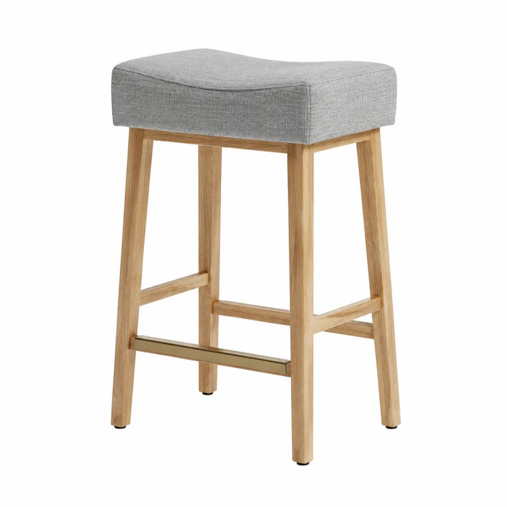 Tabouret de bar en bois avec assise en tissu gris
