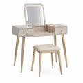 Coiffeuse en Bois et Métal avec Miroir LED et Tabouret Beige