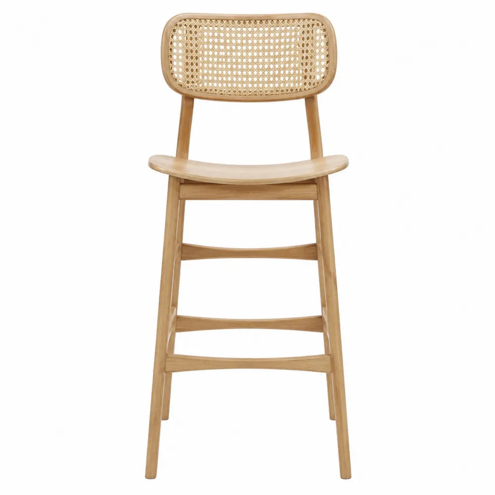 Tabouret de bar en bois de chêne et rotin, hauteur 110 cm