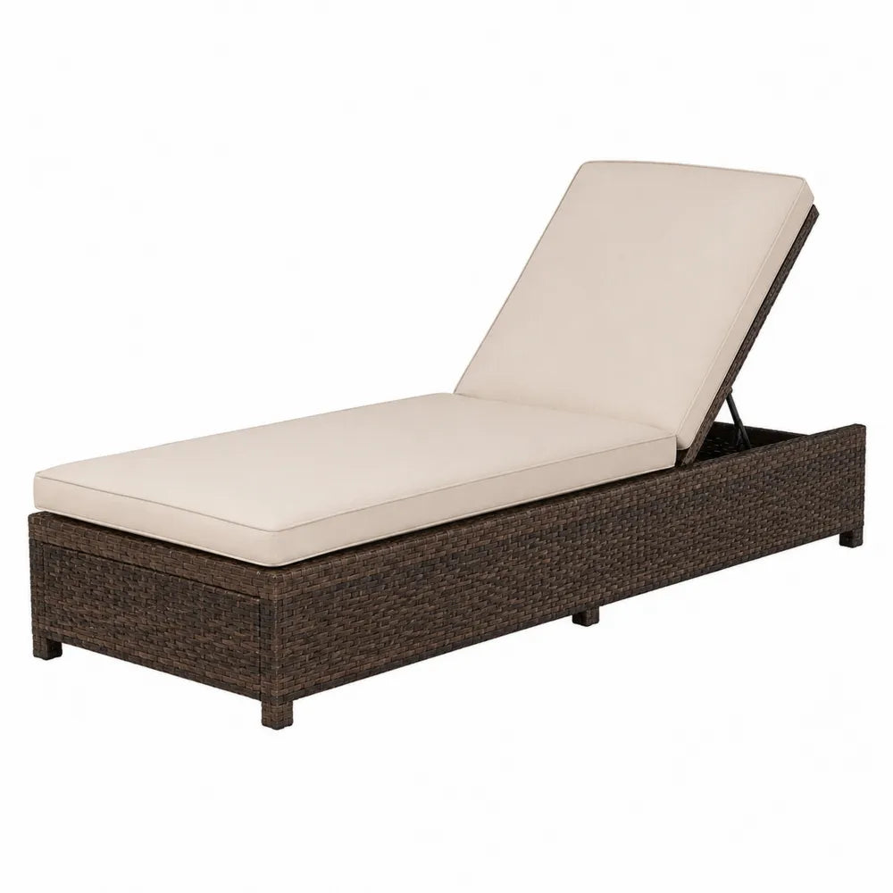 Chaise Longue d'Extérieur Réglable en Résine avec Coussins Beige