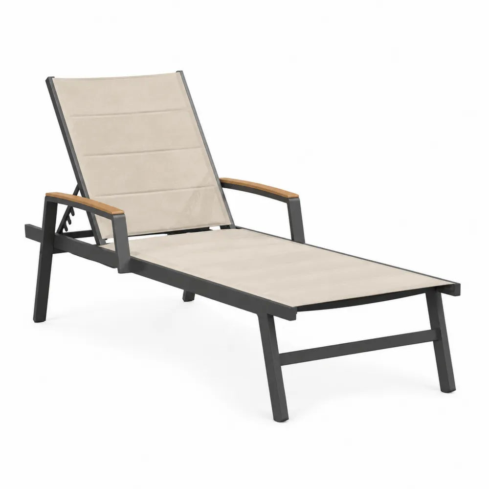 Chaise longue extérieure aluminium textilène beige