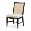 Chaise en bois noir avec dossier en cannage et assise en tissu beige