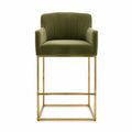 Chaise de bar en velours vert avec structure métallique dorée