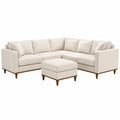 Canapé modulaire d'angle en tissu polyester beige et bois