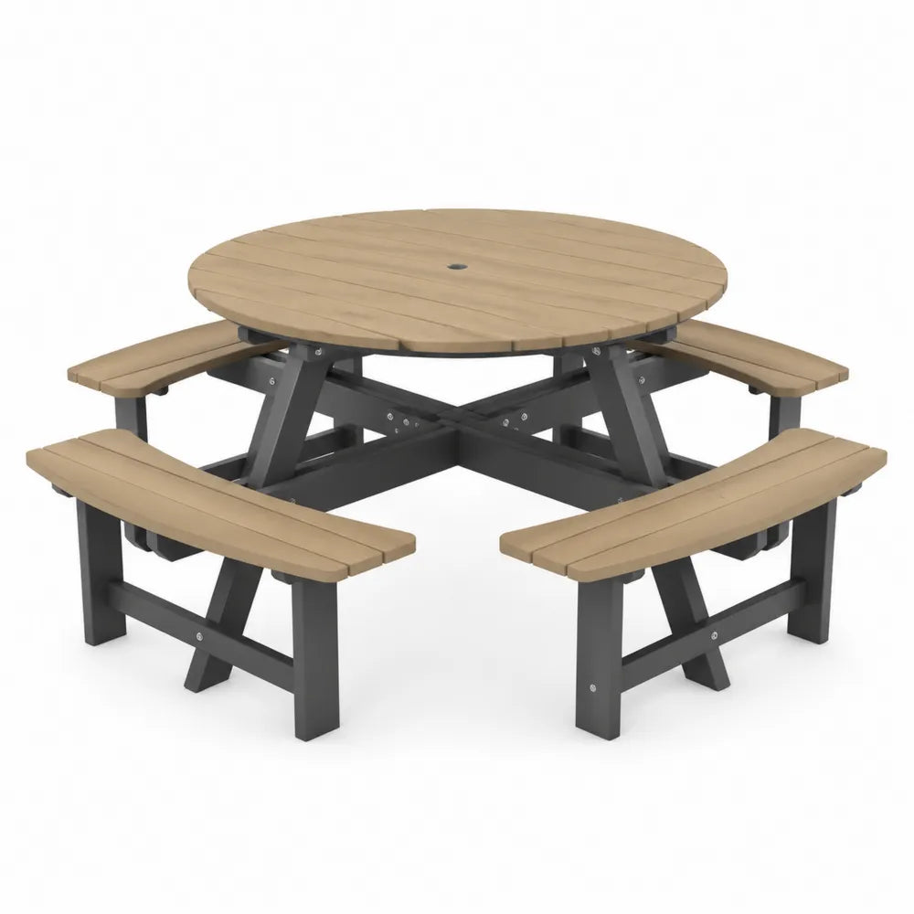 Table de pique-nique ronde extérieure en bois composite et acier, 120 cm