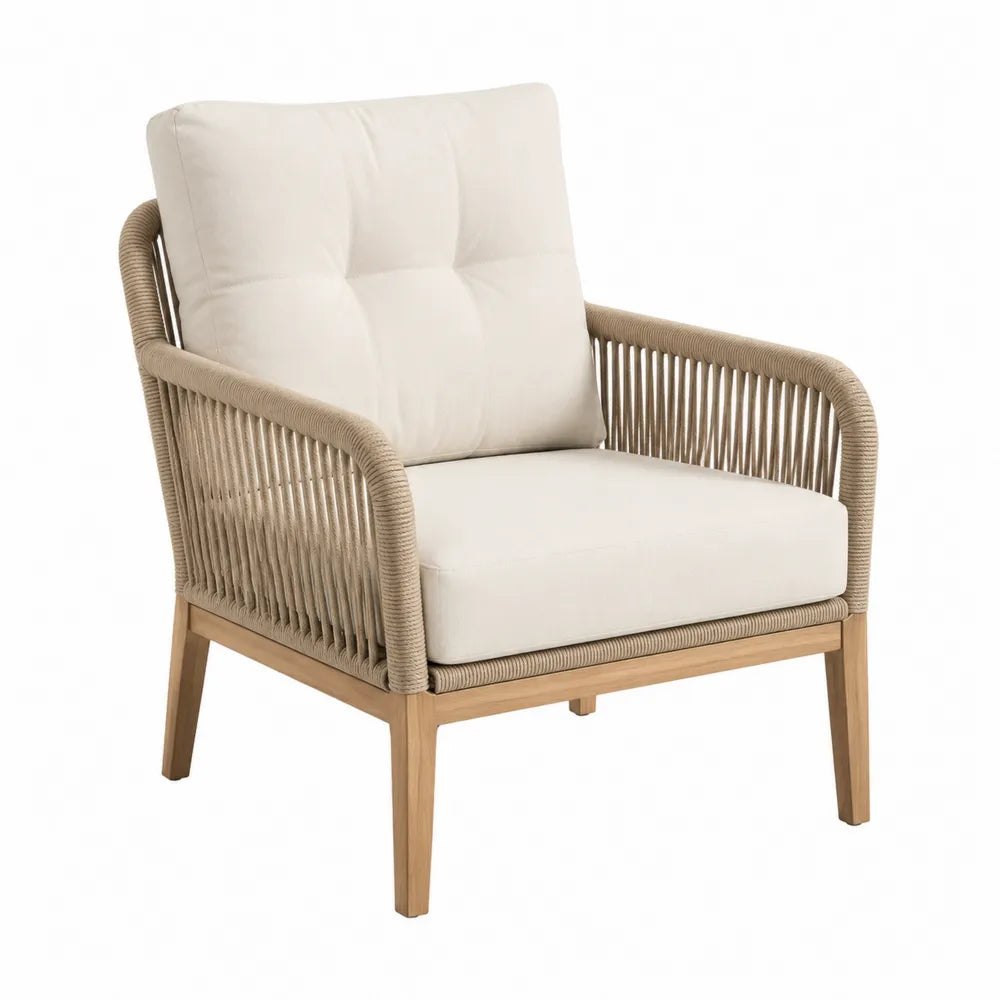 Fauteuil d'extérieur en bois de teck avec corde polyester beige