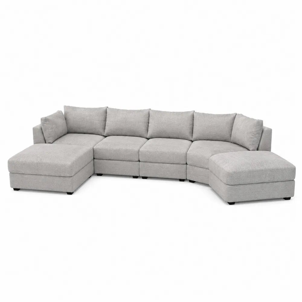 Canapé modulaire en tissu polyester gris clair avec méridiennes, forme en U