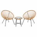 Ensemble de mobilier de jardin 3 pièces en polyéthylène et table en verre trempé