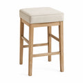 Tabouret en chêne avec assise en lin crème
