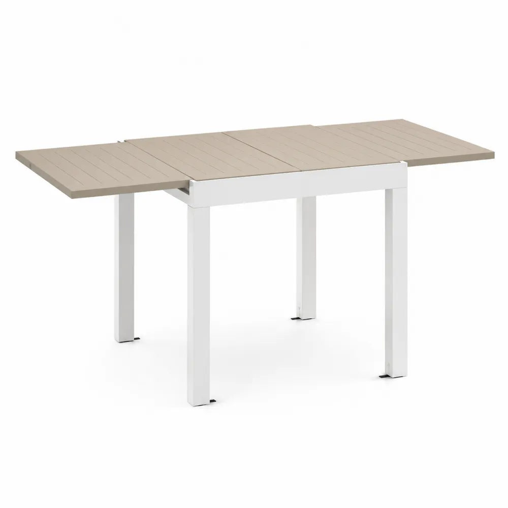 Table rectangulaire extensible en métal blanc et bois composite