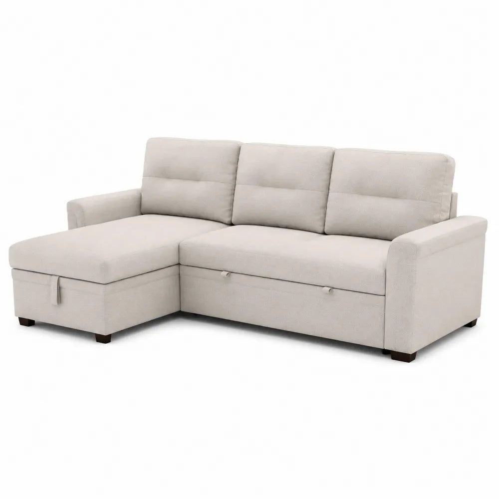Canapé d'angle tissu beige avec rangement intégré