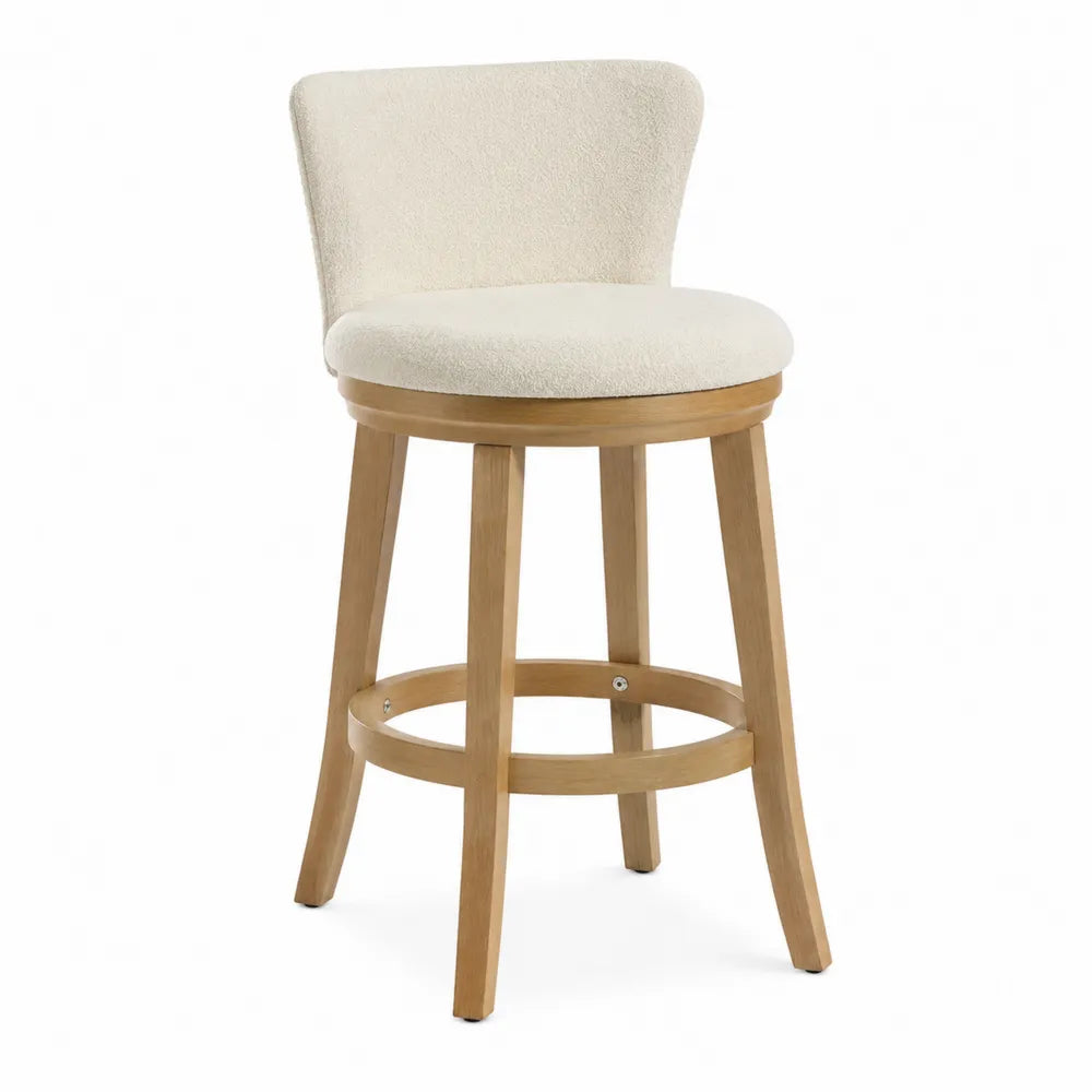 Tabouret de bar pivotant en chêne et tissu crème