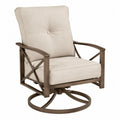 Fauteuil pivotant d'extérieur en métal brun avec coussins en polyester beige