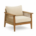 Fauteuil en bois de teck avec coussins en polyester beige