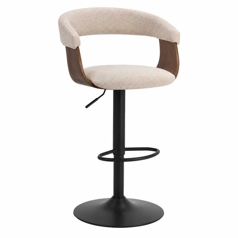 Tabouret de bar réglable en acier et tissu beige
